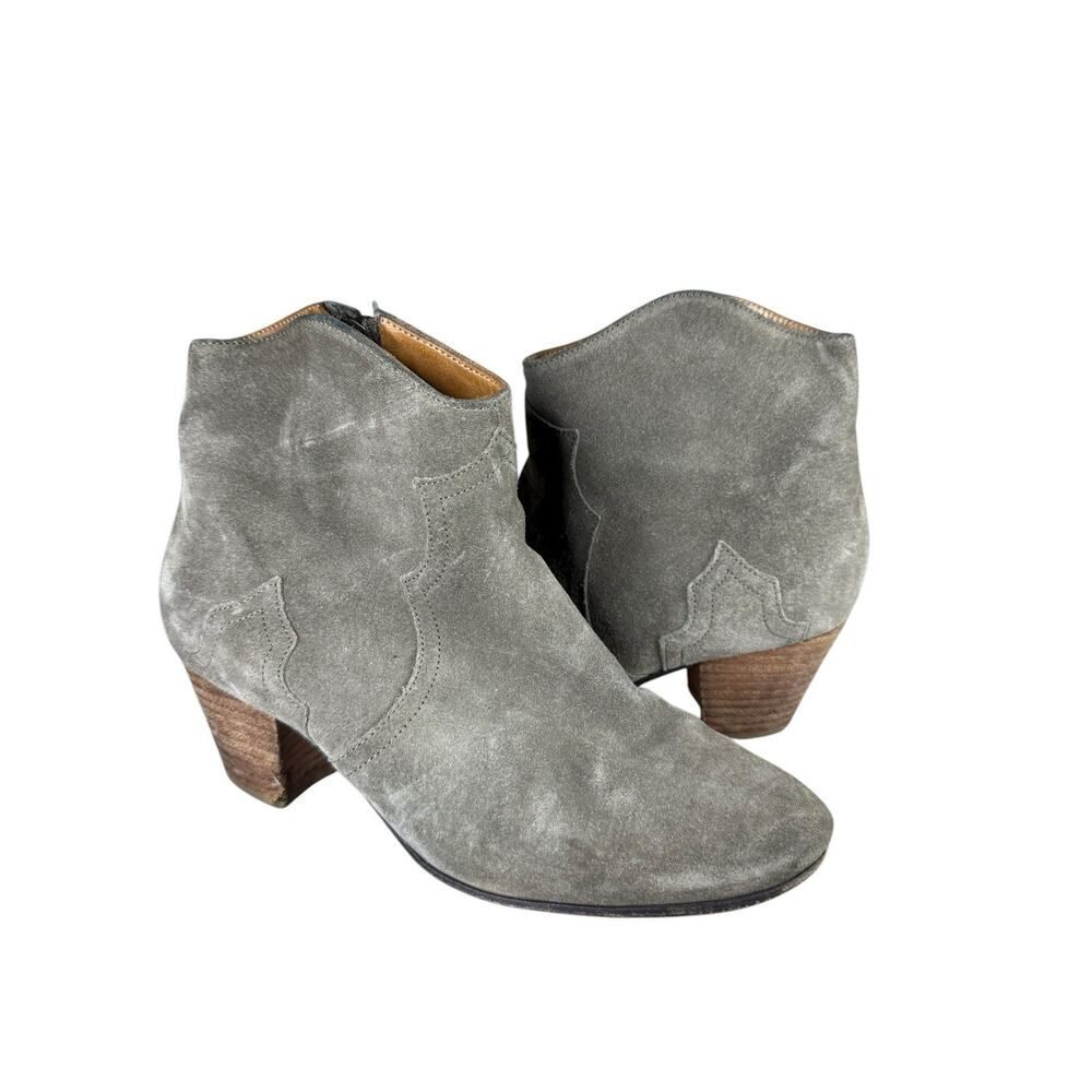 Isabel Marant Dicker Ankle Boots Gray Green Suede Western Style 37 / US 7